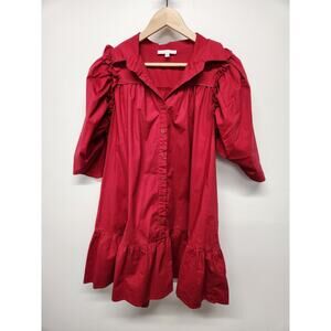 Karlie women's Solid Button Puff Sleeve Ruffle Dress, Size Sm, In Burgundy Color